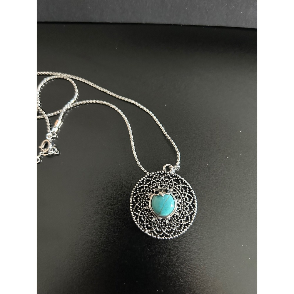 Necklace Silver Excellent Filigree Turquoise Snap Mini Magnolia and Vine Jewelry